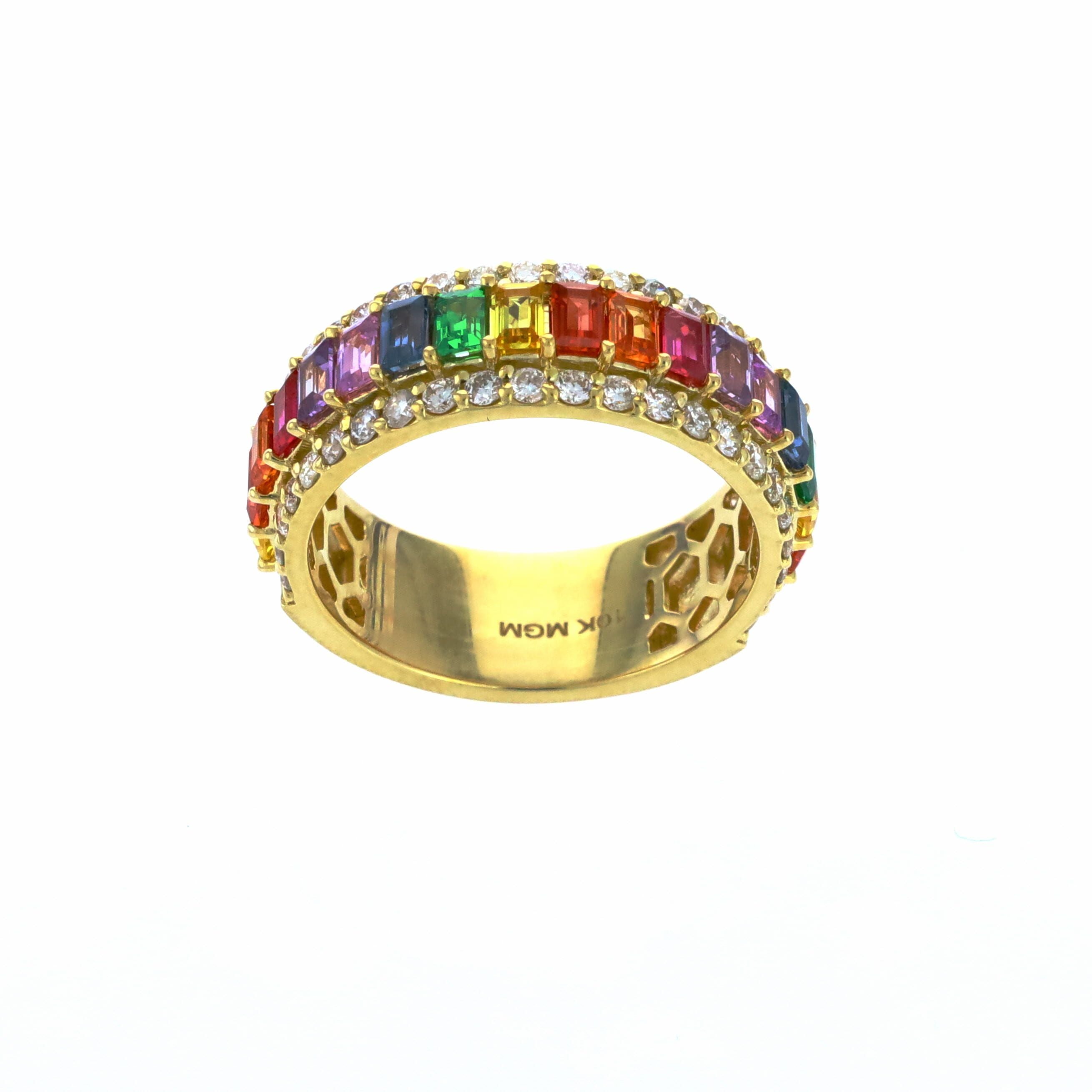 Rainbow Gem Emerald Cut Ring 10kt YG 1.85ct SI-GH 0.75ct 4.9gr Size 7 RN00160
