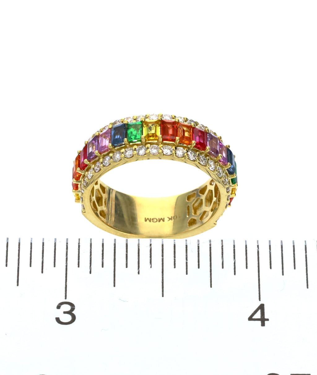 Rainbow Gem Emerald Cut Ring 10kt YG 1.85ct SI-GH 0.75ct 4.9gr Size 7 RN00160