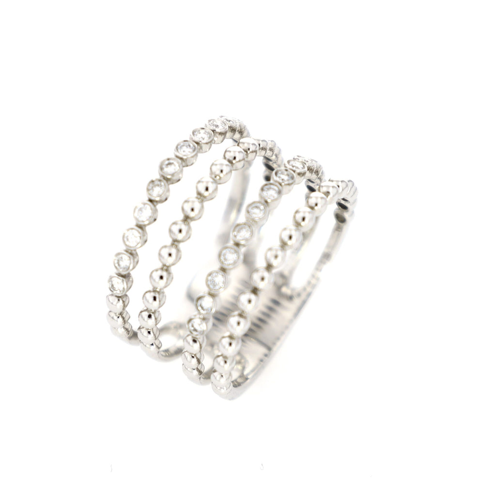 4 Row Bead and Diamond Bezel Set Ring 14kt WG 4.7gr 0.42cttw SI-GH RN000347