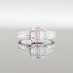 Baguette and Round Cashé Engagement Ring 18kt WG 5.1gr 1.51cttw SI-GHI RN000376