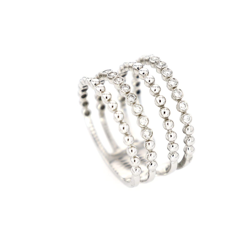 4 Row Bead and Diamond Bezel Set Ring 14kt WG 4.7gr 0.42cttw SI-GH RN000347