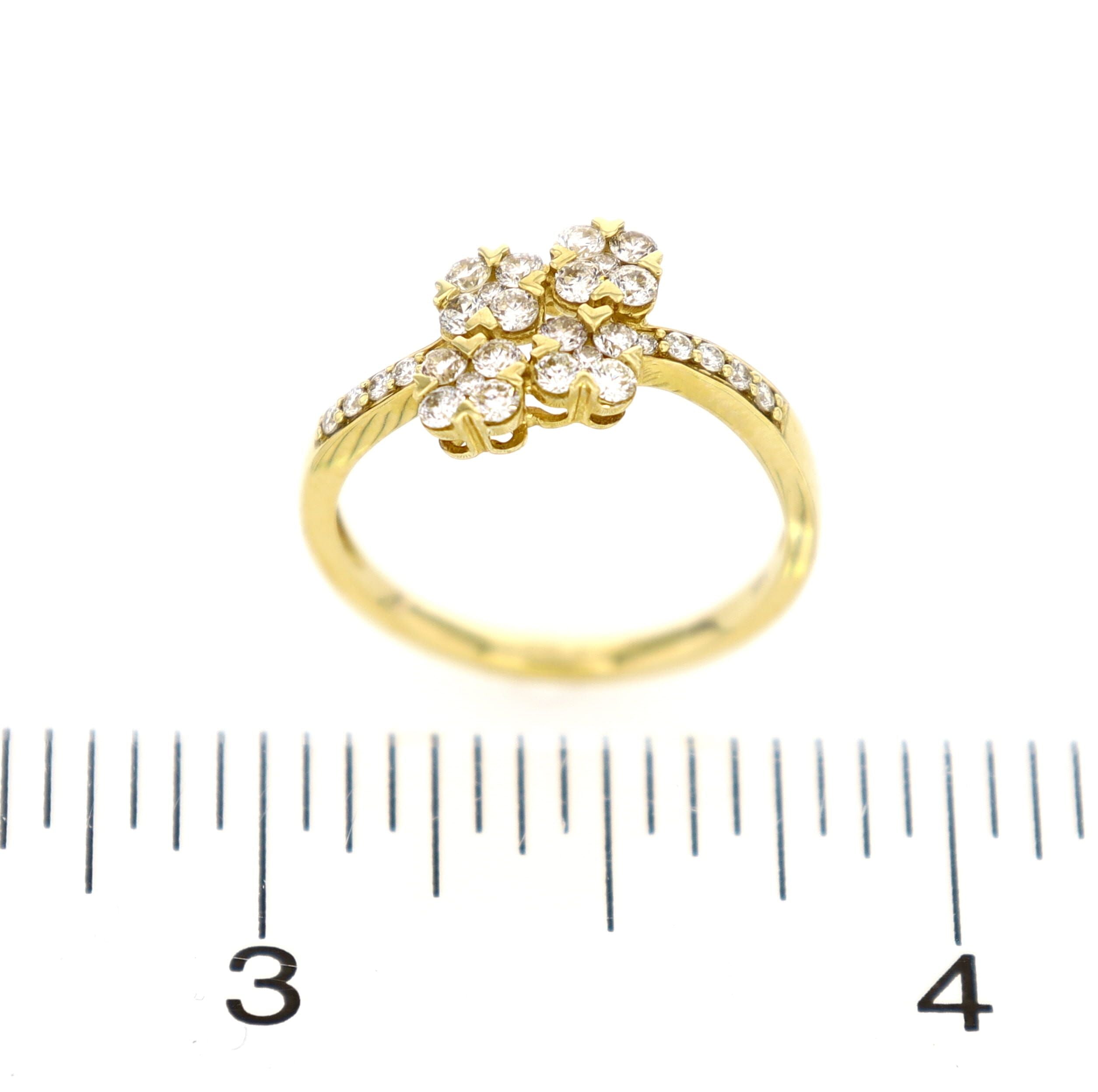 4-Clover Staggered Ring 14kt YG 1.98gr 0.47cttw RN000373