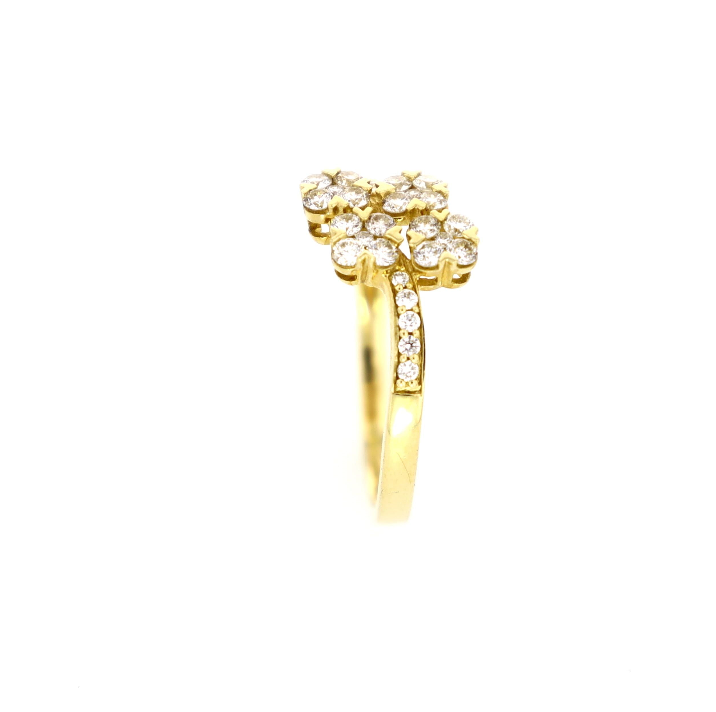 4-Clover Staggered Ring 14kt YG 1.98gr 0.47cttw RN000373