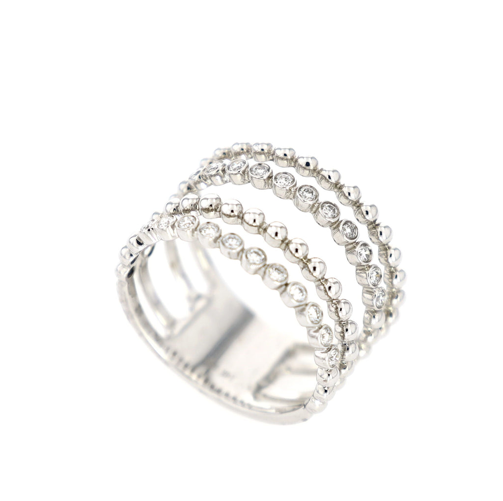 4 Row Bead and Diamond Bezel Set Ring 14kt WG 4.7gr 0.42cttw SI-GH RN000347