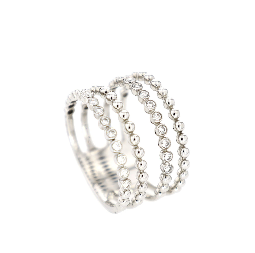 4 Row Bead and Diamond Bezel Set Ring 14kt WG 4.7gr 0.42cttw SI-GH RN000347