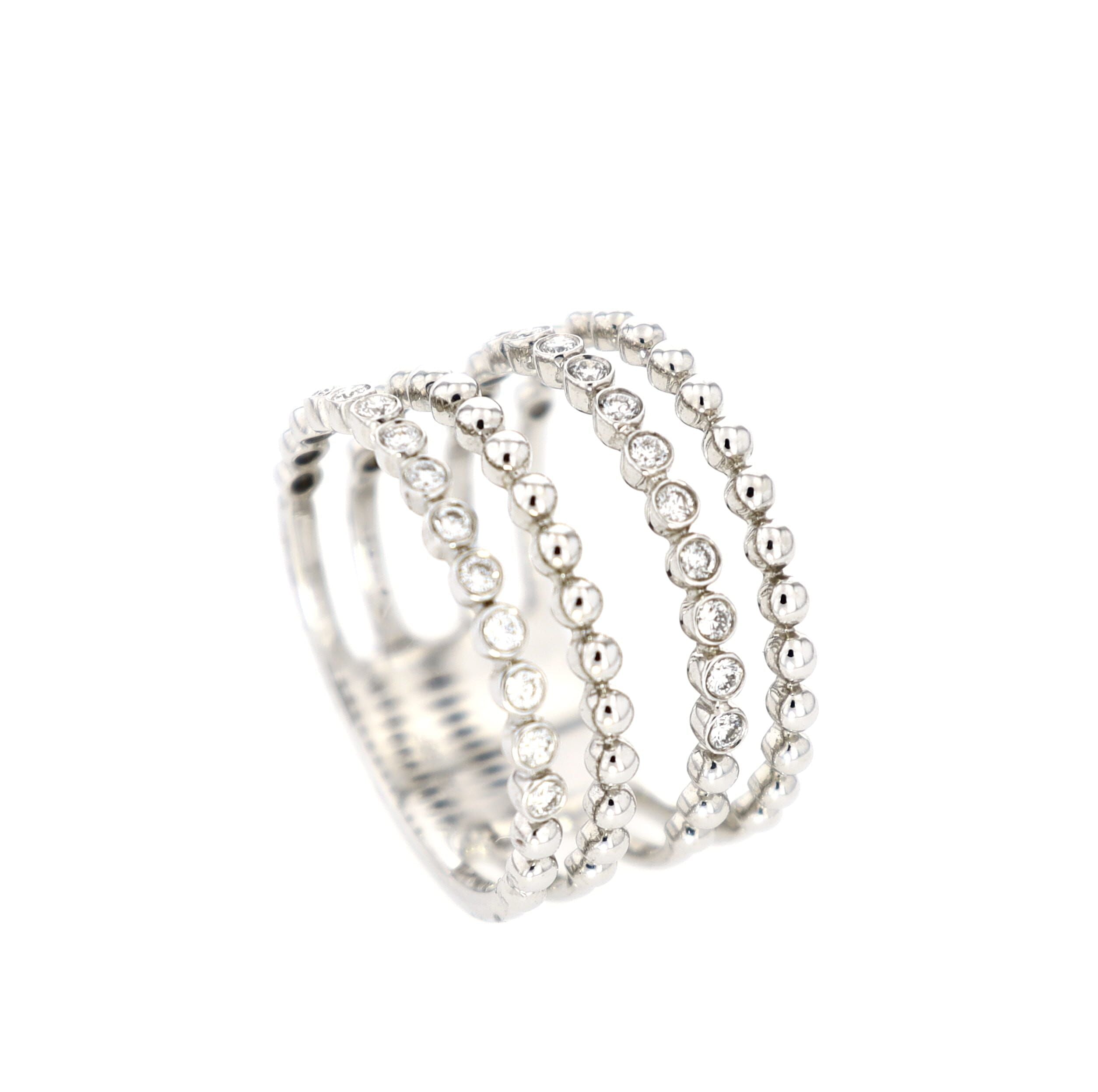 4 Row Bead and Diamond Bezel Set Ring 14kt WG 4.7gr 0.42cttw SI-GH RN000347