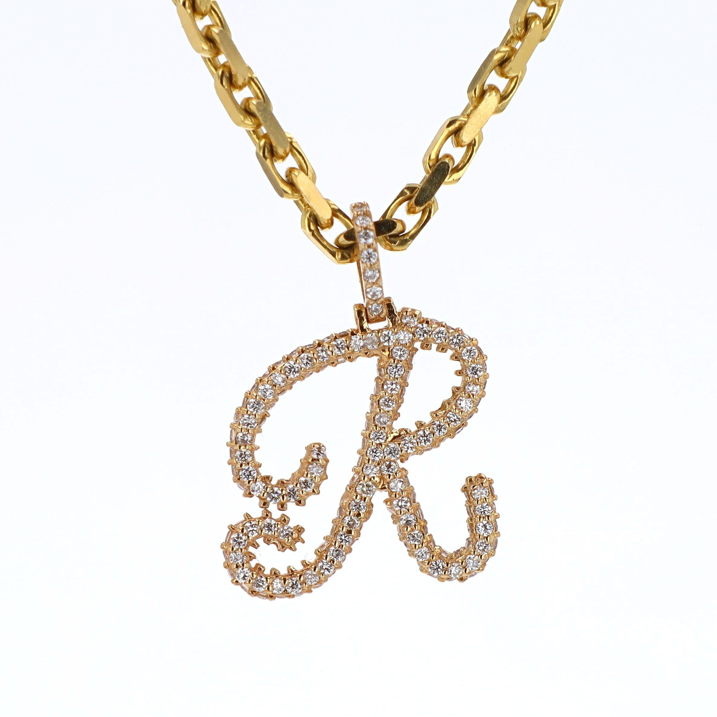 Letter R Pendant 14kt YG 1.8gr VS-FG NAT Diamonds 1.46cttw 15mm PN00104