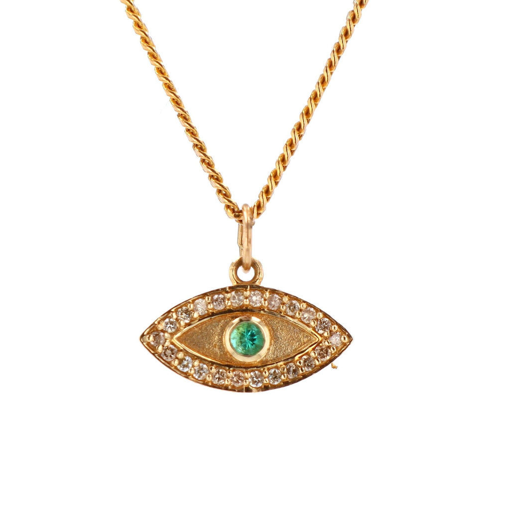 Green Sapphire Evil Eye Pendant 14kt YG Diamond 0.19cttw Saph:0.095 0.8gr PN00132