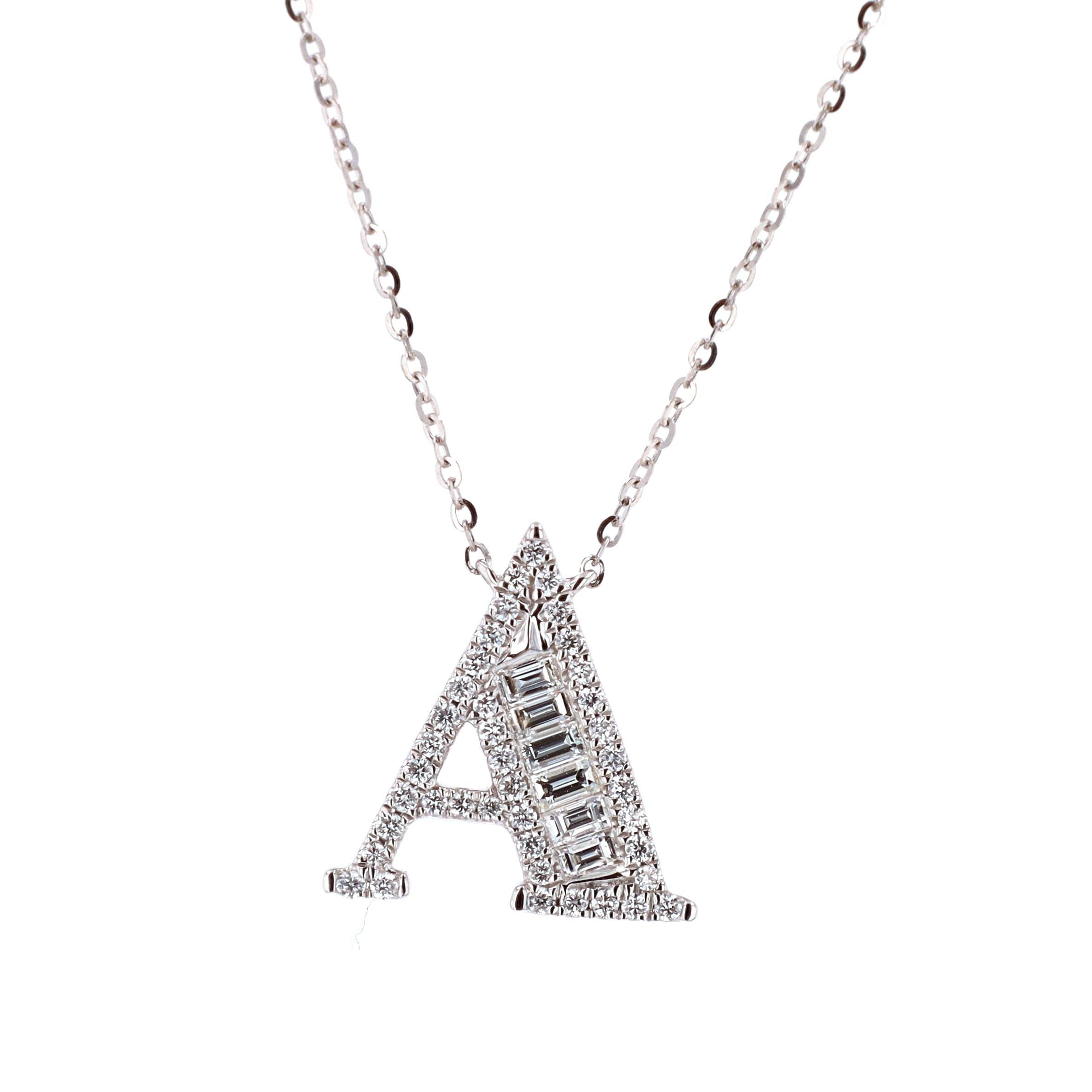 Cashé Letter Necklace "A" 18kt WG 1.75gr 16" Natural Diamonds 40pc RD 6pc BD 0.27cttw Si+GH+ NE00122