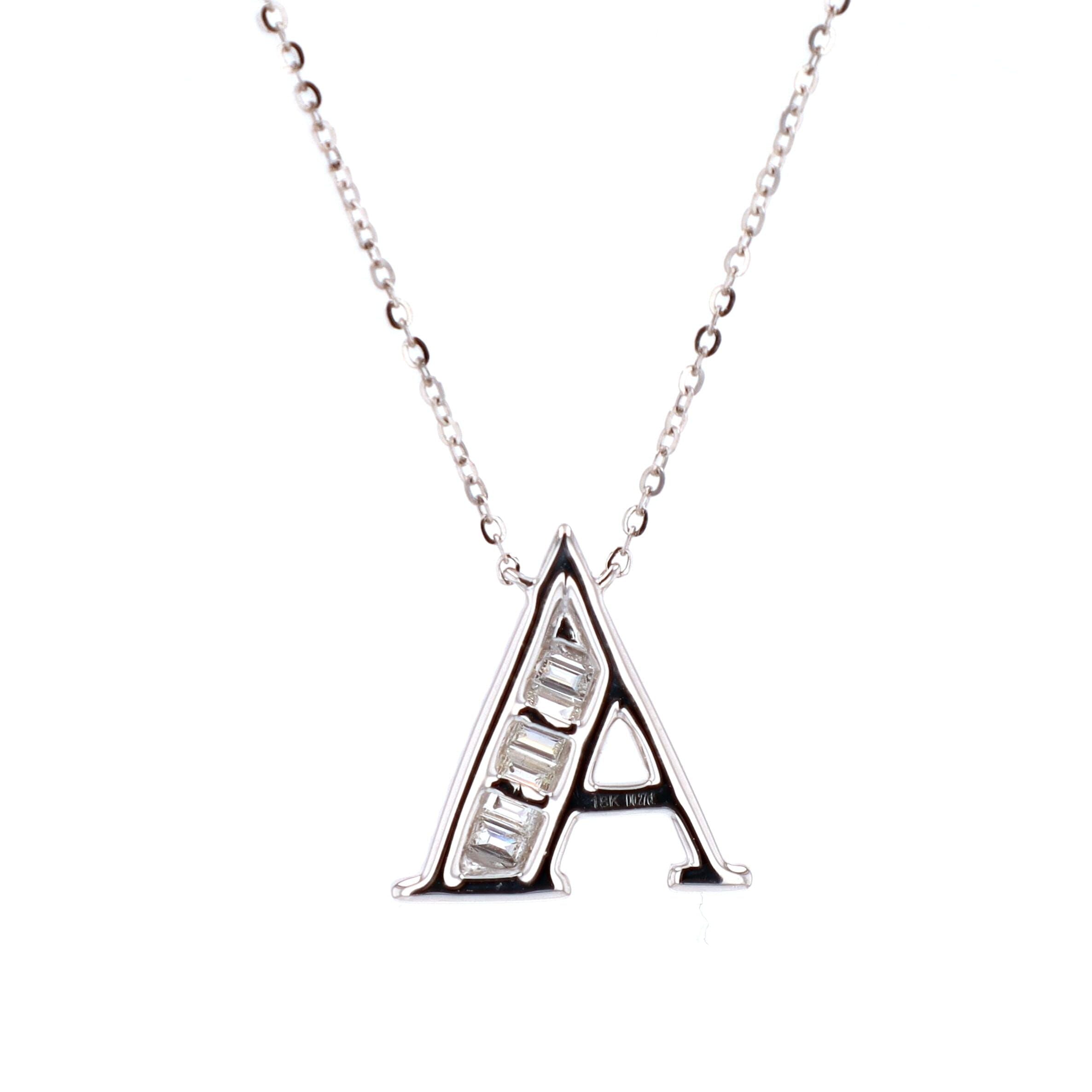 Cashé Letter Necklace "A" 18kt WG 1.75gr 16" Natural Diamonds 40pc RD 6pc BD 0.27cttw Si+GH+ NE00122