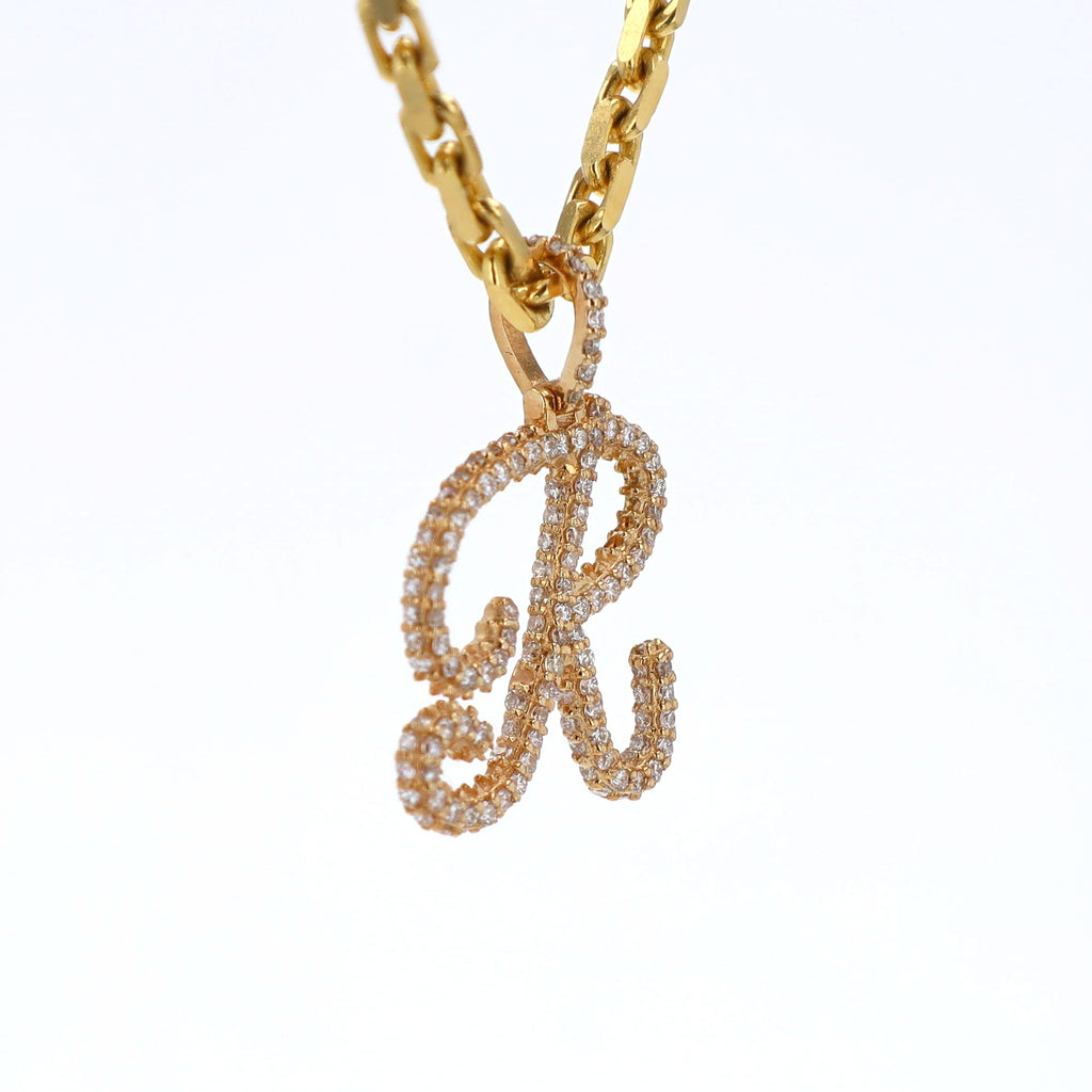 Letter R Pendant 14kt YG 1.8gr VS-FG NAT Diamonds 1.46cttw 15mm PN00104