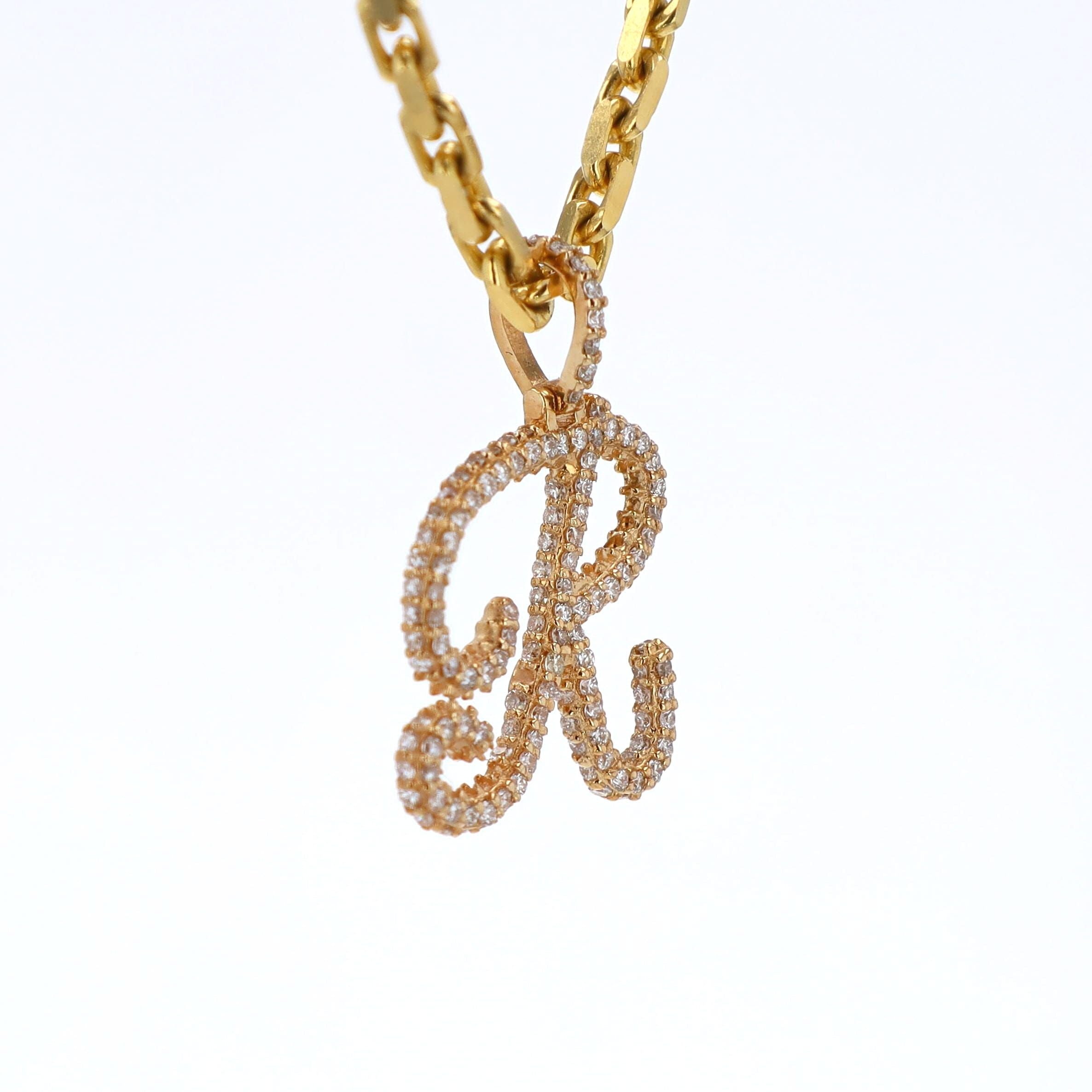 Letter R Pendant 14kt YG 1.8gr VS-FG NAT Diamonds 1.46cttw 15mm PN00104