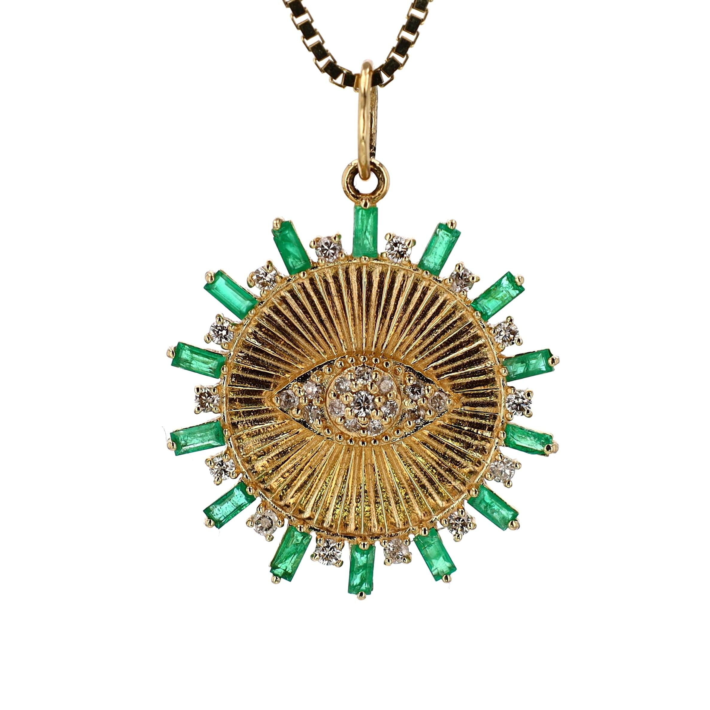 Diamond / Emerald Evil Eye Pendant 14kt YG 3.5gr Dia:0.34 Emer:0.69 PN00133