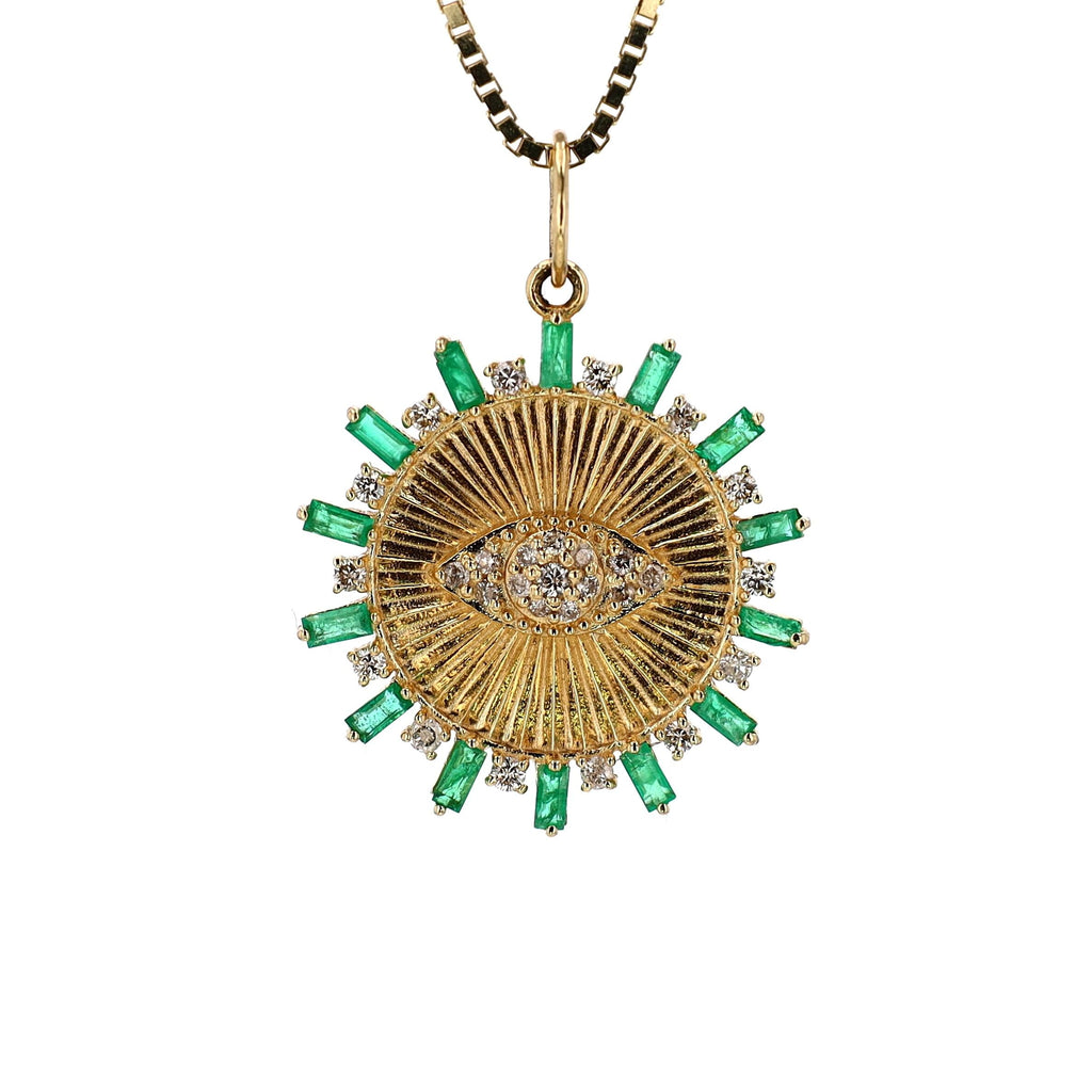 Diamond / Emerald Evil Eye Pendant 14kt YG 3.5gr Dia:0.34 Emer:0.69 PN00133