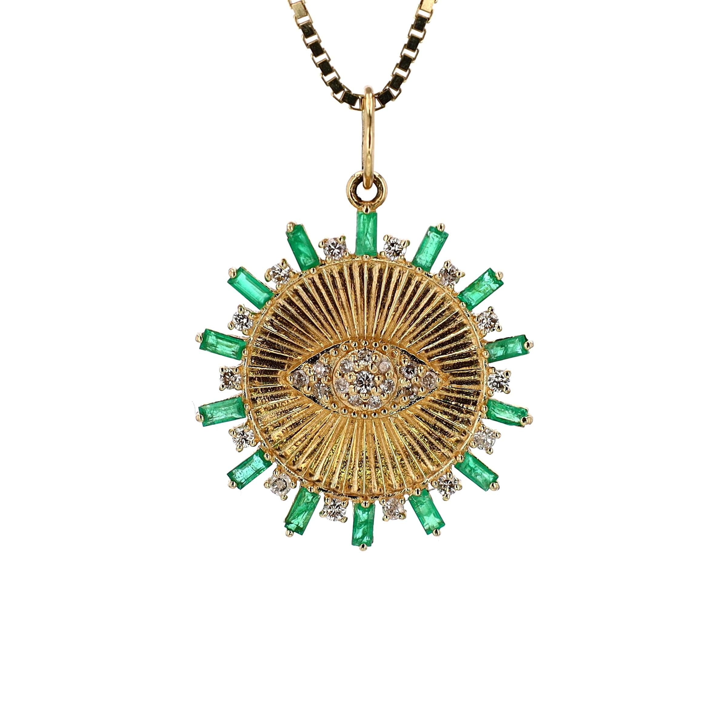 Diamond / Emerald Evil Eye Pendant 14kt YG 3.5gr Dia:0.34 Emer:0.69 PN00133