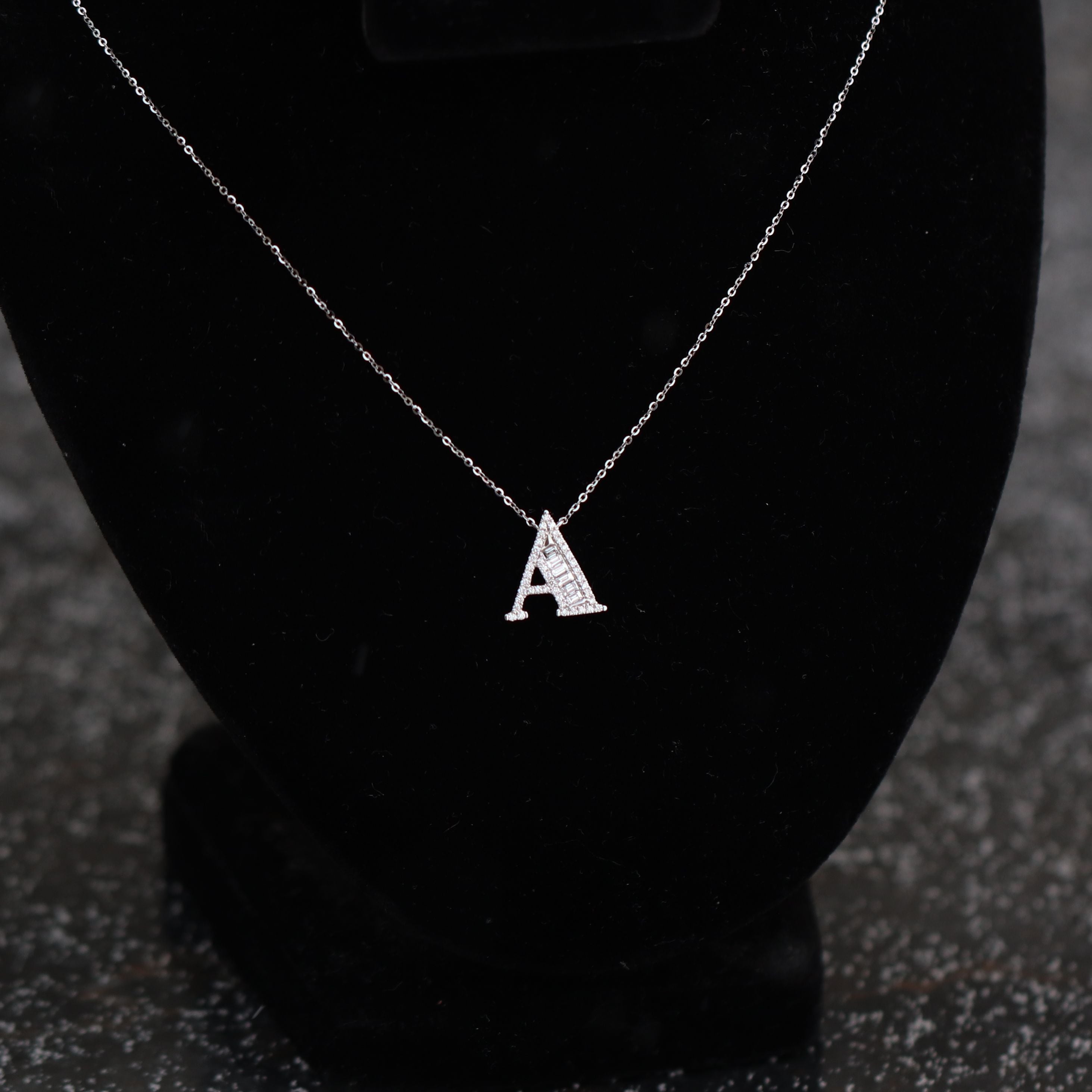 Cashé Letter Necklace "A" 18kt WG 1.75gr 16" Natural Diamonds 40pc RD 6pc BD 0.27cttw Si+GH+ NE00122