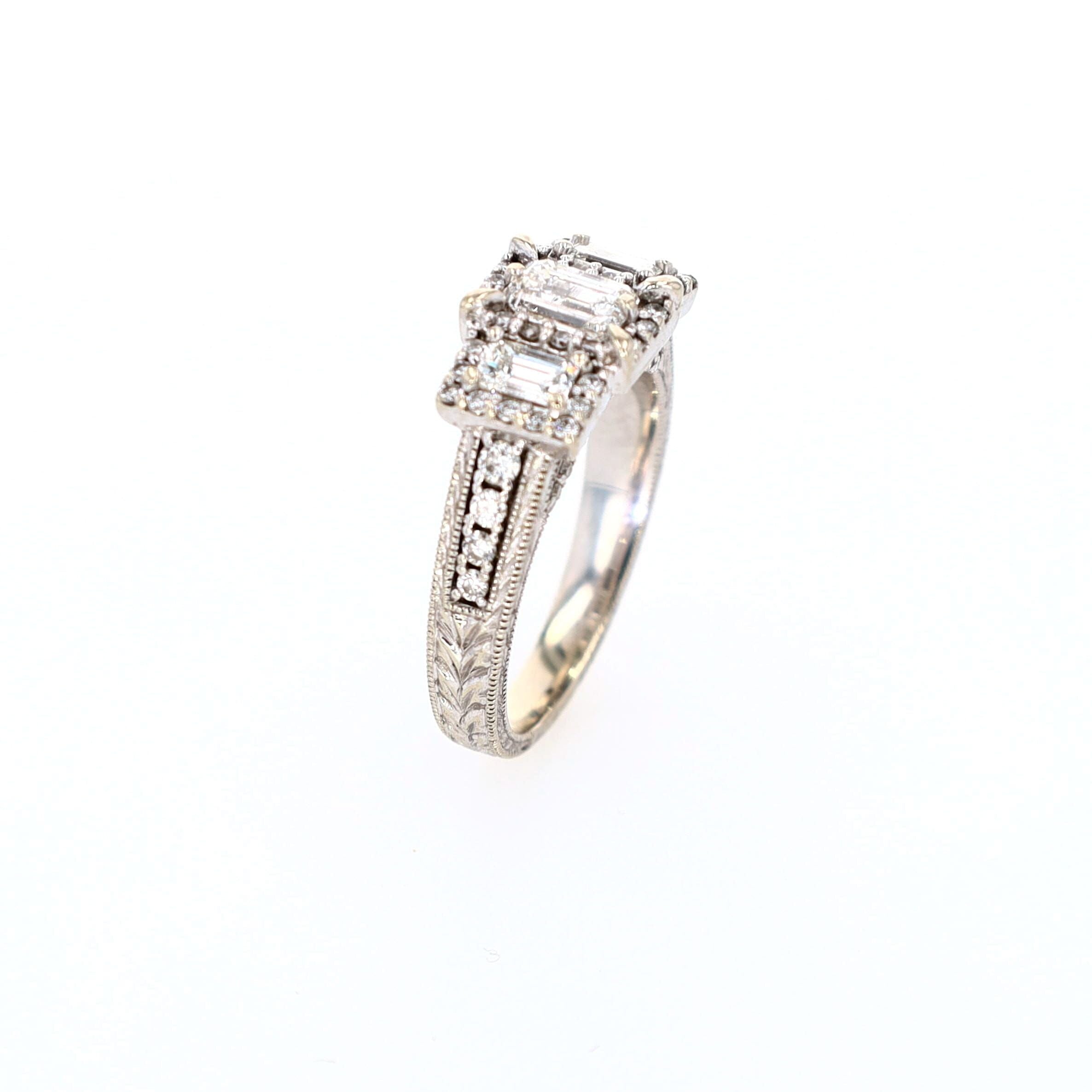 Emerald Cut Diamond Engagement Ring 18kt WG 7.4gr 1.23 cttw Lab/Nat VVS-1 F-G-H RN00189C