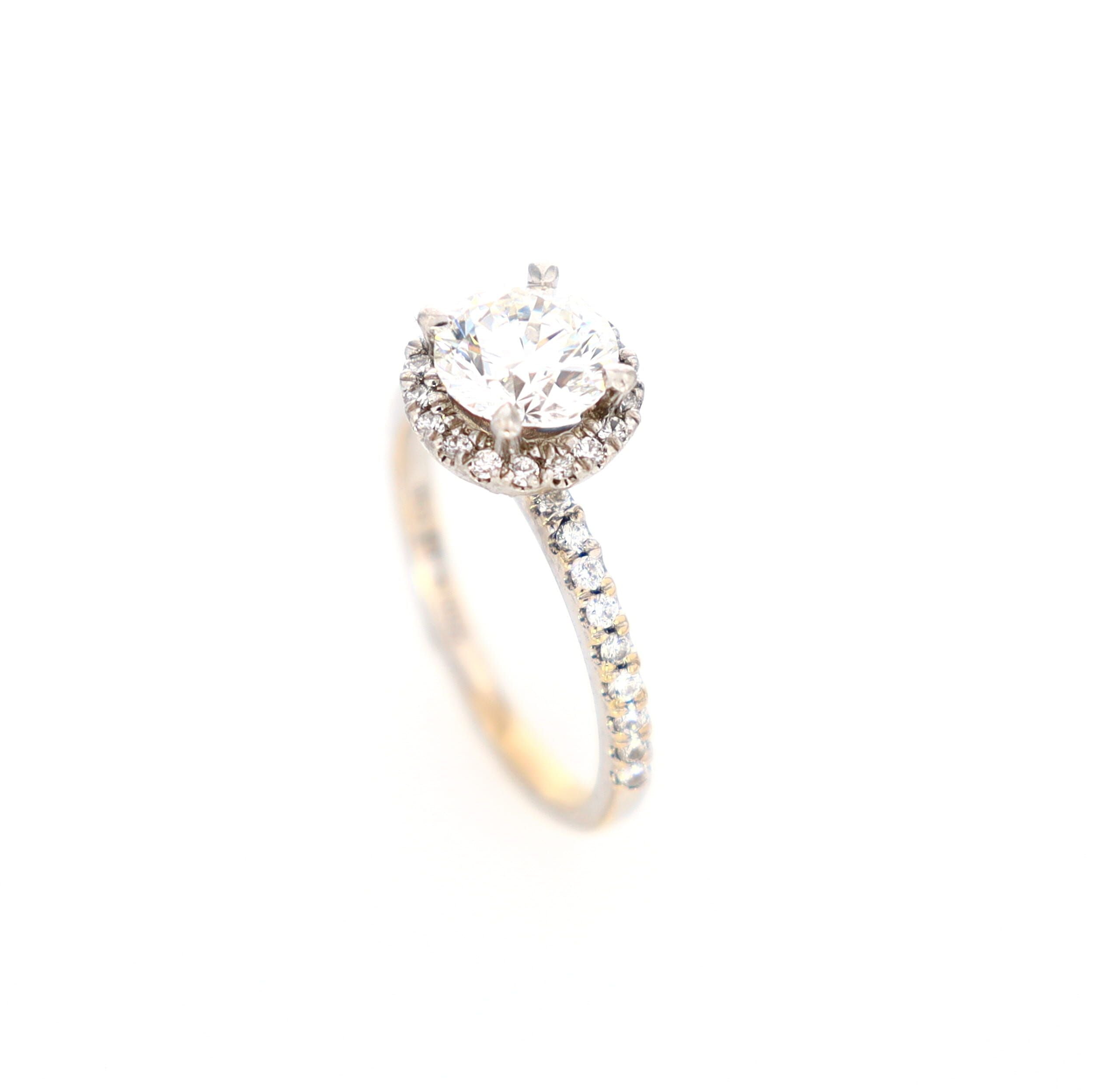 GIA Ladies Halo Round Engagement 18kt WG 3.10gr 1.01ct SI2 G 0.30cttw VS-SI GH RN000432