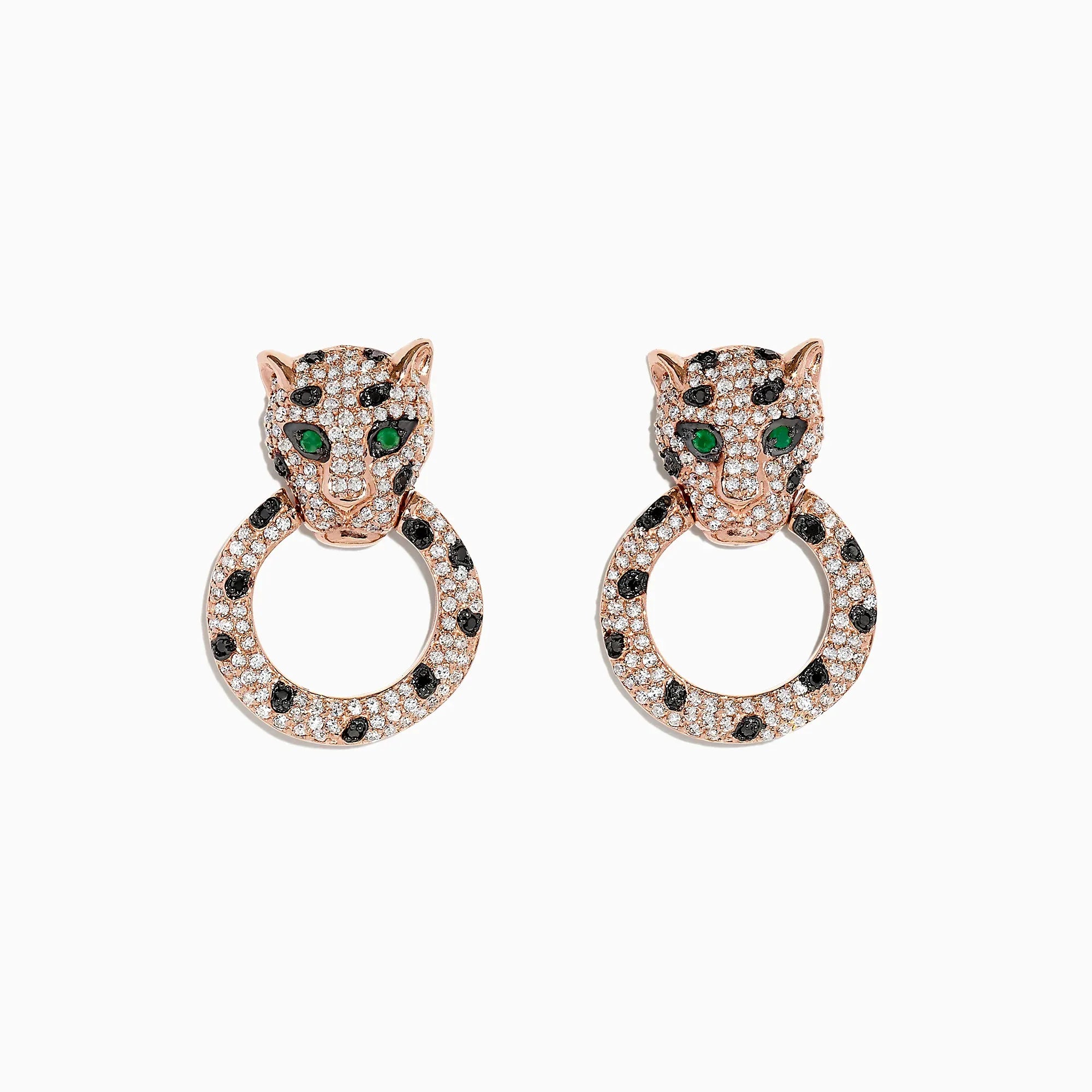 EFFY Panther Set 14kt RG 3.32cttw Diamond & Emerald Set - Necklace 1.75cttw Earrings 1.57cttw NE00131C