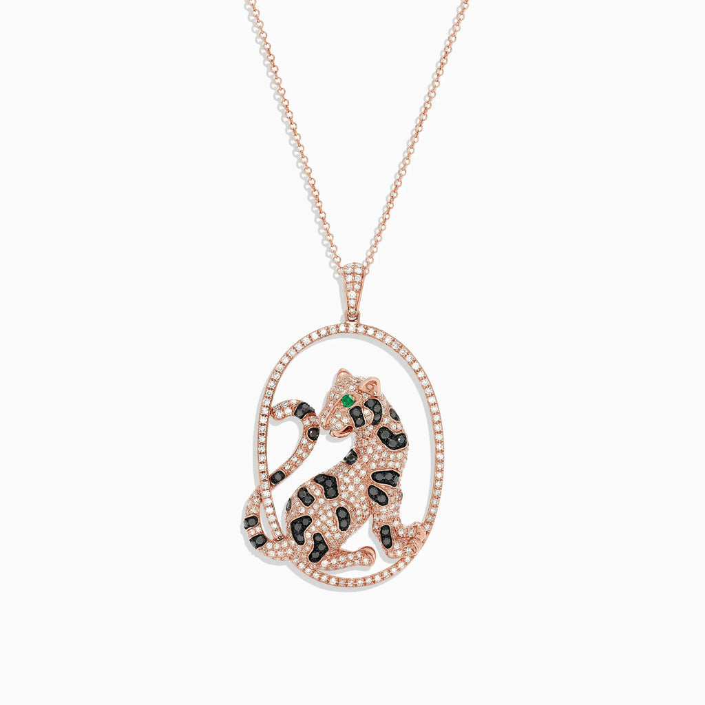 EFFY Panther Set 14kt RG 3.32cttw Diamond & Emerald Set - Necklace 1.75cttw Earrings 1.57cttw NE00131C