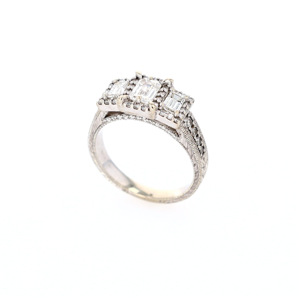 Emerald Cut Diamond Engagement Ring 18kt WG 7.4gr 1.23 cttw Lab/Nat VVS-1 F-G-H RN00189C