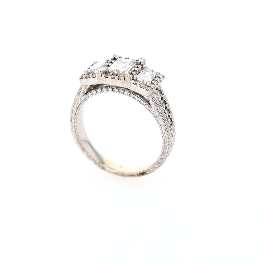 Emerald Cut Diamond Engagement Ring 18kt WG 7.4gr 1.23 cttw Lab/Nat VVS-1 F-G-H RN00189C