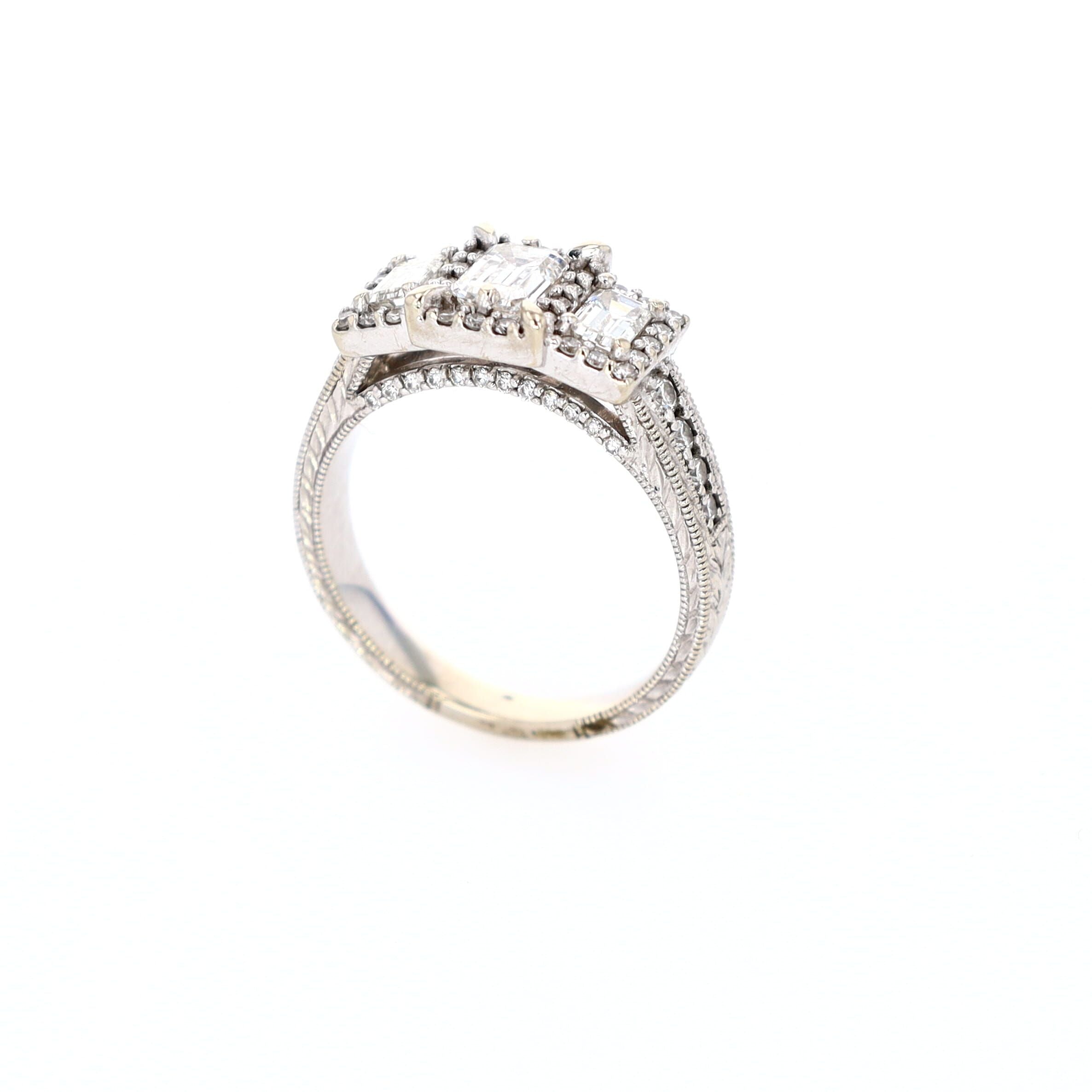 Emerald Cut Diamond Engagement Ring 18kt WG 7.4gr 1.23 cttw Lab/Nat VVS-1 F-G-H RN00189C