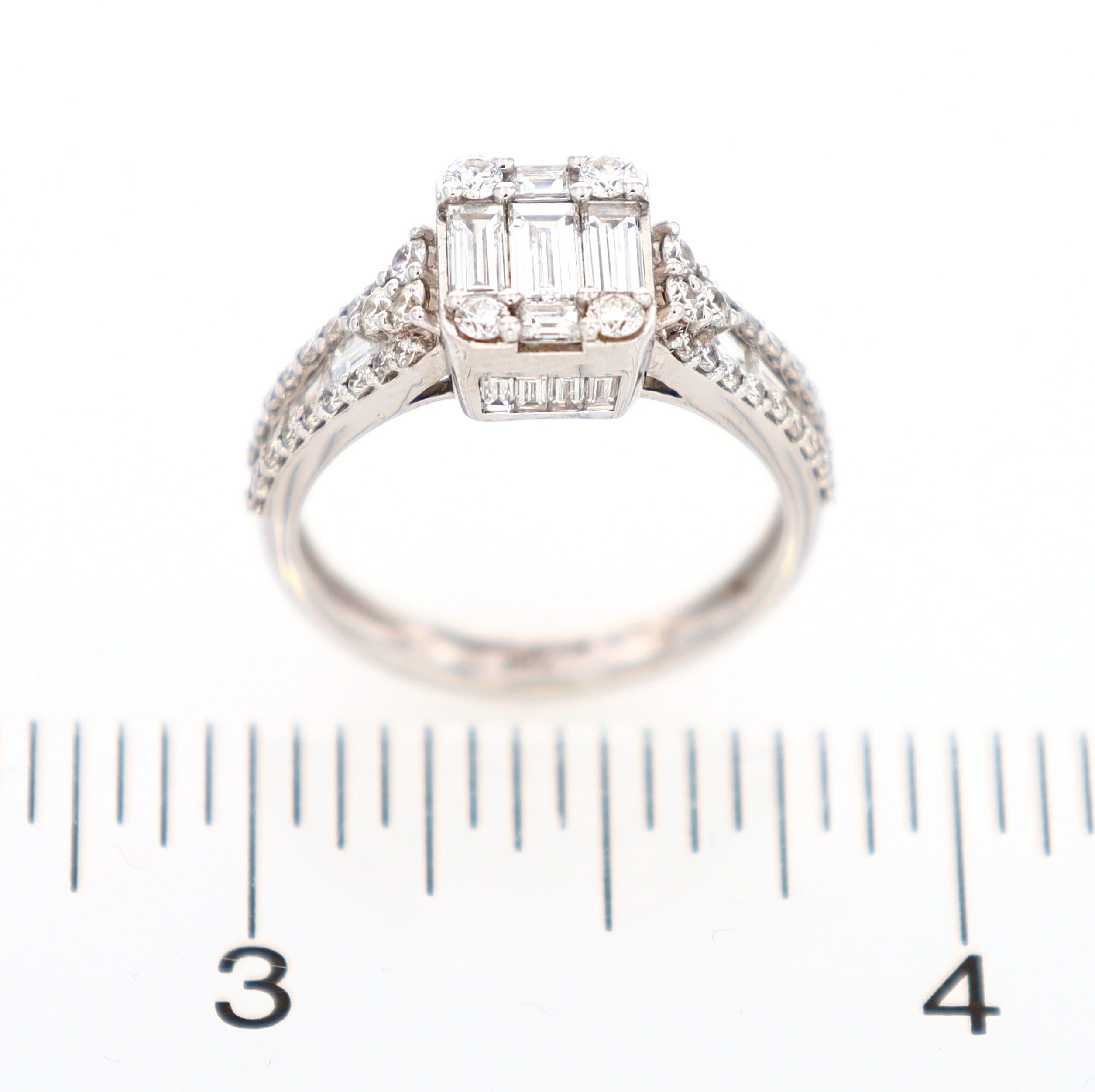 Baguette and Round Cashé Engagement Ring 18kt WG 5.1gr 1.51cttw SI-GHI RN000376