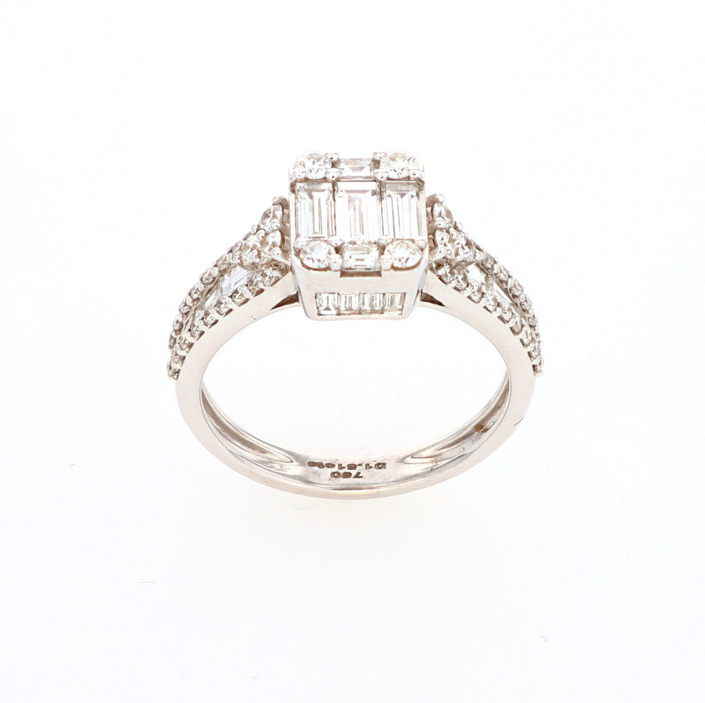 Baguette and Round Cashé Engagement Ring 18kt WG 5.1gr 1.51cttw SI-GHI RN000376