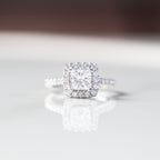 Princess Cut Engagement Ring 18kt WG 3.55gr Band Natural 0.59cttw / PC Center Stone LAB 1.10ct VVS2 - E Cert IGI # LG693513696 Size 6 RN00208