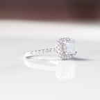 Princess Cut Engagement Ring 18kt WG 3.55gr Band Natural 0.59cttw / PC Center Stone LAB 1.10ct VVS2 - E Cert IGI # LG693513696 Size 6 RN00208