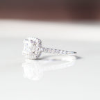 Princess Cut Engagement Ring 18kt WG 3.55gr Band Natural 0.59cttw / PC Center Stone LAB 1.10ct VVS2 - E Cert IGI # LG693513696 Size 6 RN00208