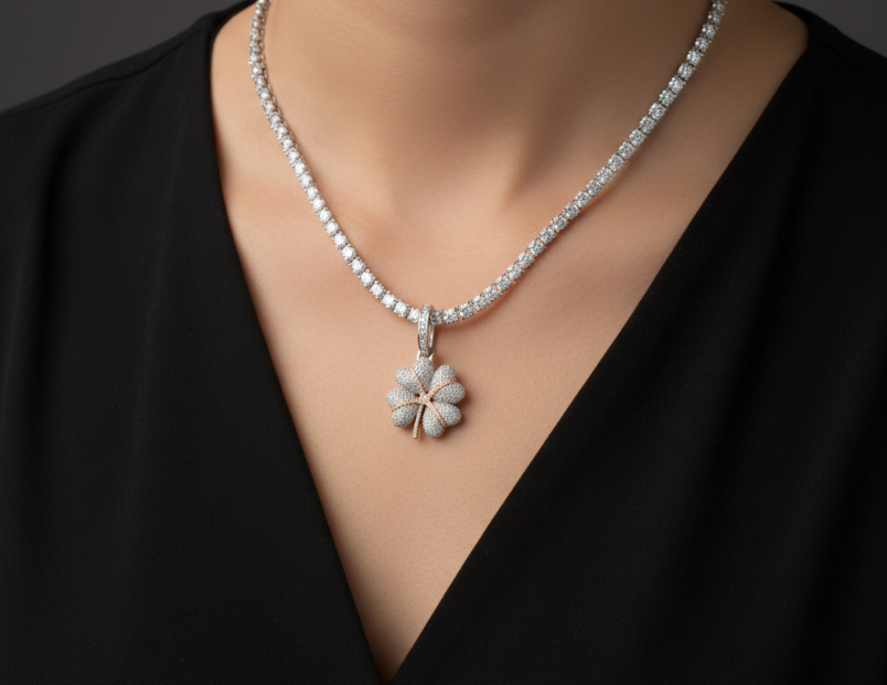 Lucky 4 Leaf Clover Diamond Pendant 10kt WG SI-GH 1.65cttw PN00144
