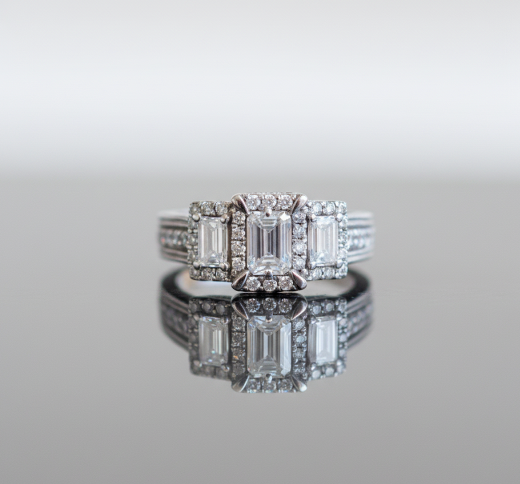 Emerald Cut Diamond Engagement Ring 18kt WG 7.4gr 1.23 cttw Lab/Nat VVS-1 F-G-H RN00189C