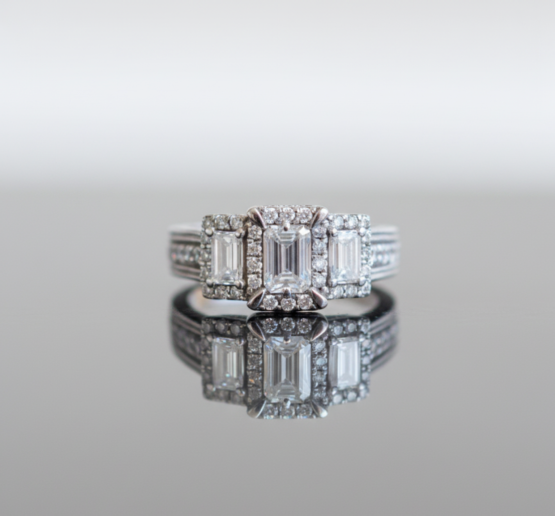 Emerald Cut Diamond Engagement Ring 18kt WG 7.4gr 1.23 cttw Lab/Nat VVS-1 F-G-H RN00189C